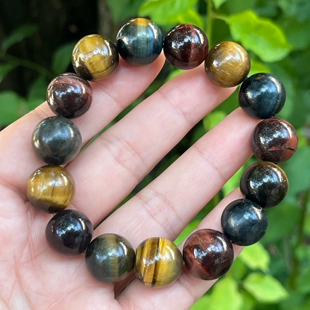 14mm blue‎ gold red multicolor tiger eye bracelet
